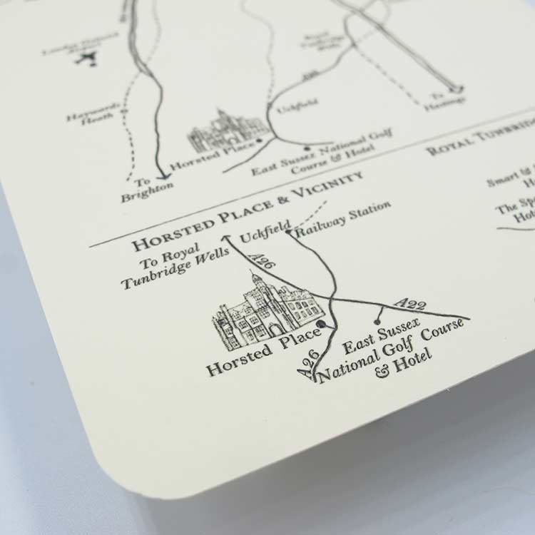 Detail map showing Horsted Place wedding venue and nearby church as part of further information card